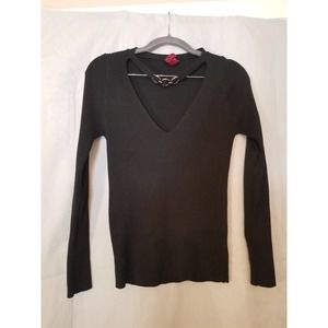 Black Ribbed Sweater with Chain Choker Detail